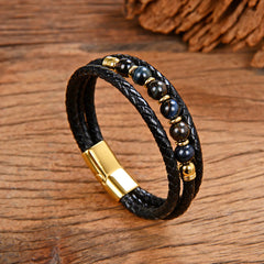 Vintage Stainless Steel Leather Braided Bracelet (Wholesale)