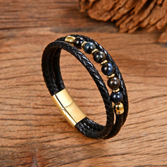 Vintage Stainless Steel Leather Braided Bracelet (Wholesale)