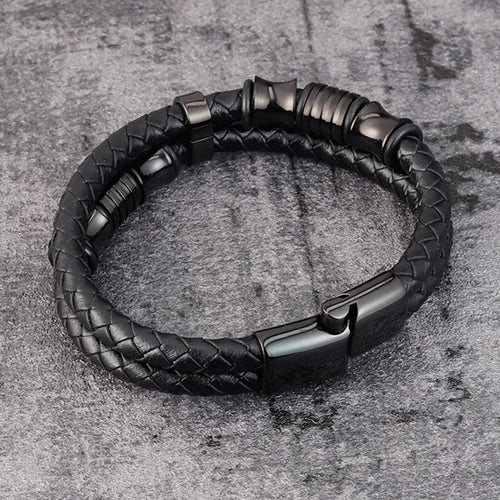 Braided Leather & Stainless Steel Bracelet