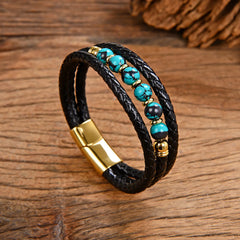 Vintage Stainless Steel Leather Braided Bracelet (Wholesale)