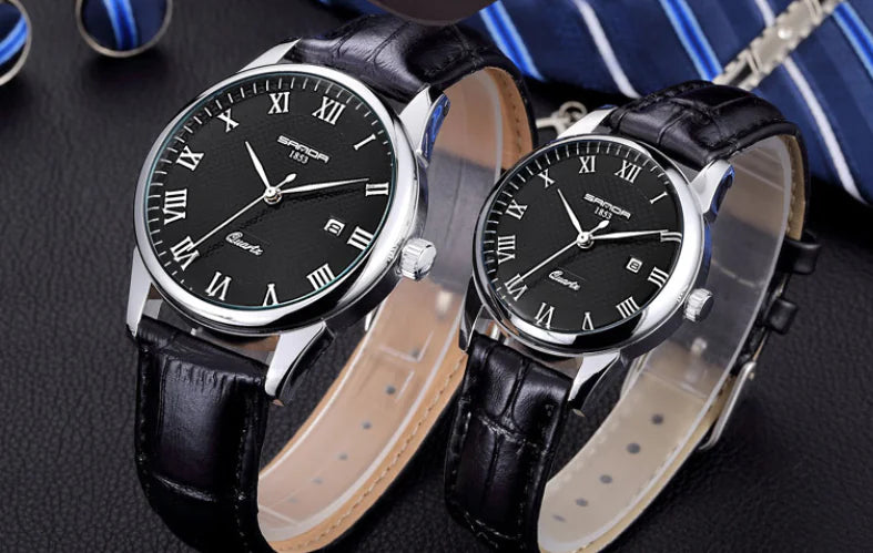 Waterproof Couple's Watch with Leather Strap