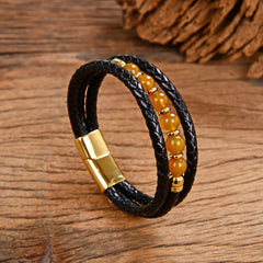 Vintage Stainless Steel Leather Braided Bracelet (Wholesale)