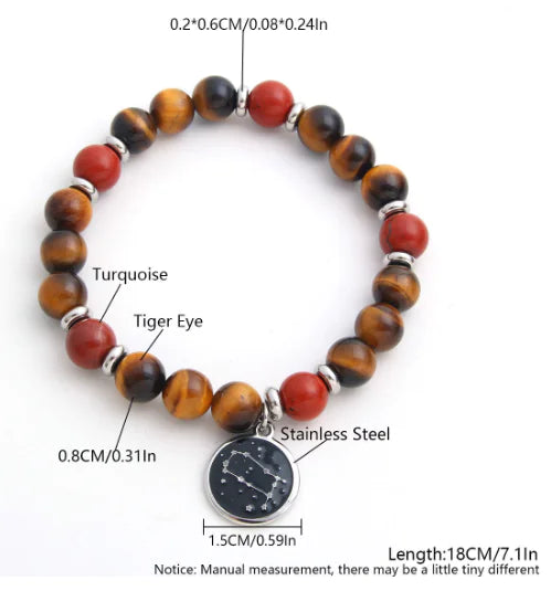 Zodiac Beaded Bracelet, Stainless Steel & Stone