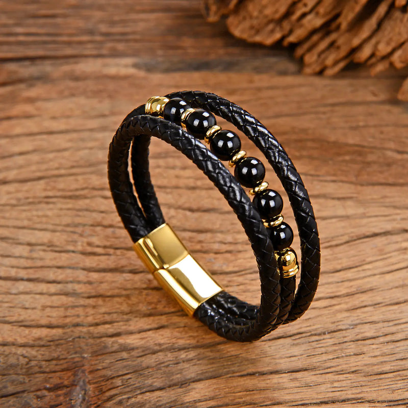 Vintage Stainless Steel Leather Braided Bracelet (Wholesale)