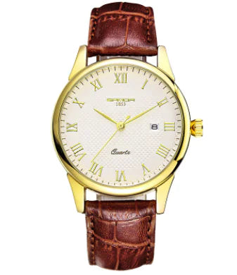 Waterproof Couple's Watch with Leather Strap