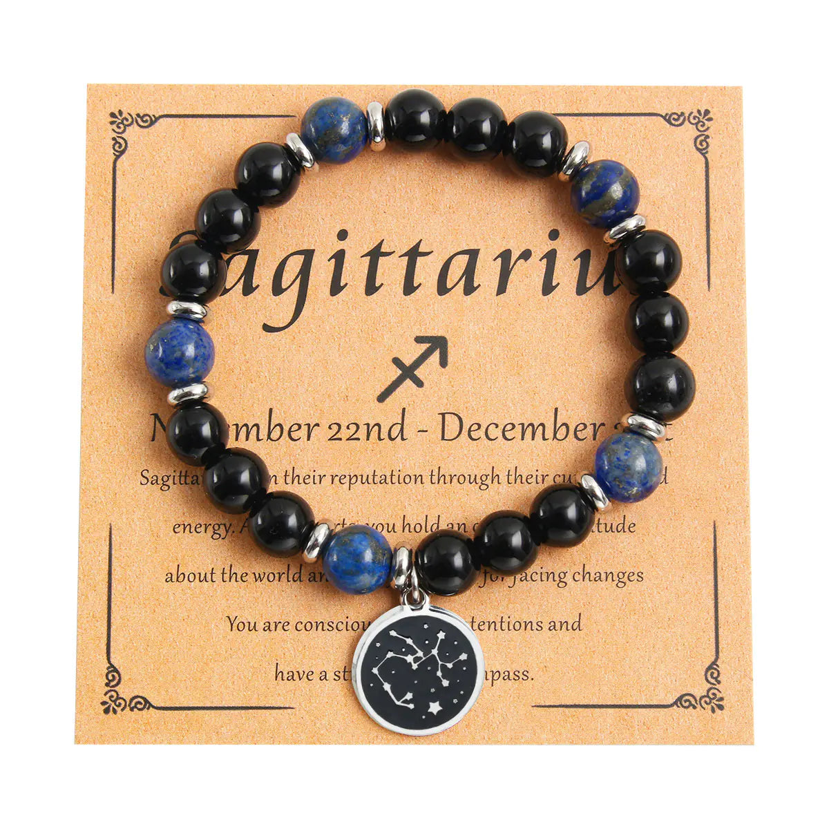 Zodiac Beaded Bracelet, Stainless Steel & Stone