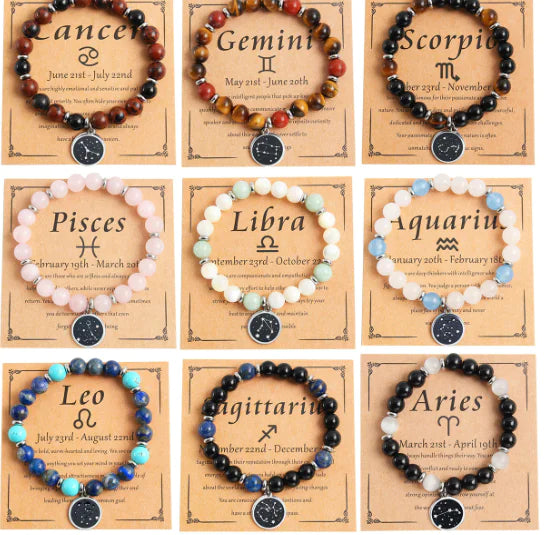 Zodiac Beaded Bracelet, Stainless Steel & Stone
