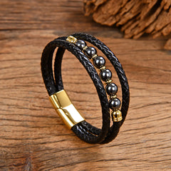 Vintage Stainless Steel Leather Braided Bracelet (Wholesale)