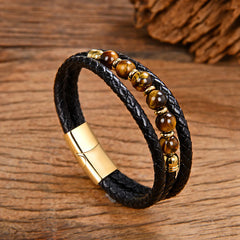 Vintage Stainless Steel Leather Braided Bracelet (Wholesale)