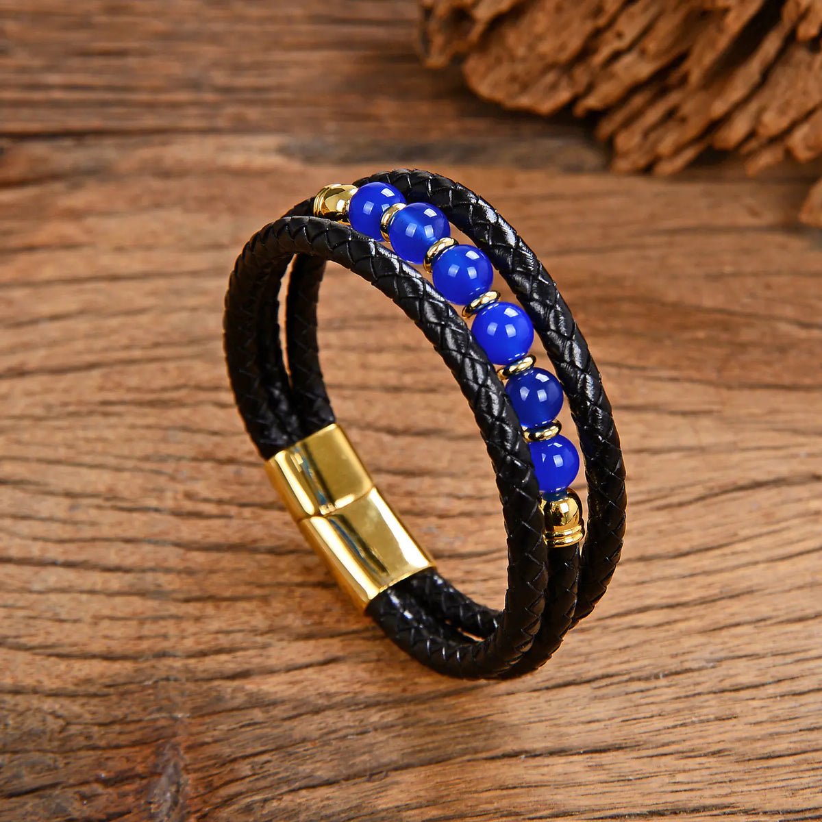 Vintage Stainless Steel Leather Braided Bracelet