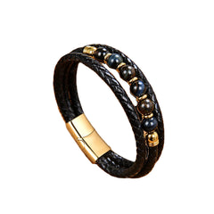 Vintage Stainless Steel Leather Braided Bracelet (Wholesale)