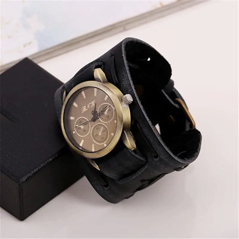Retro Cowhide Punk Men's World-Time Watch