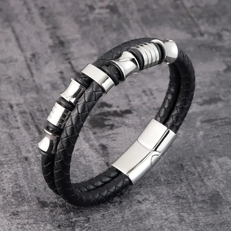 Braided Leather & Stainless Steel Bracelet