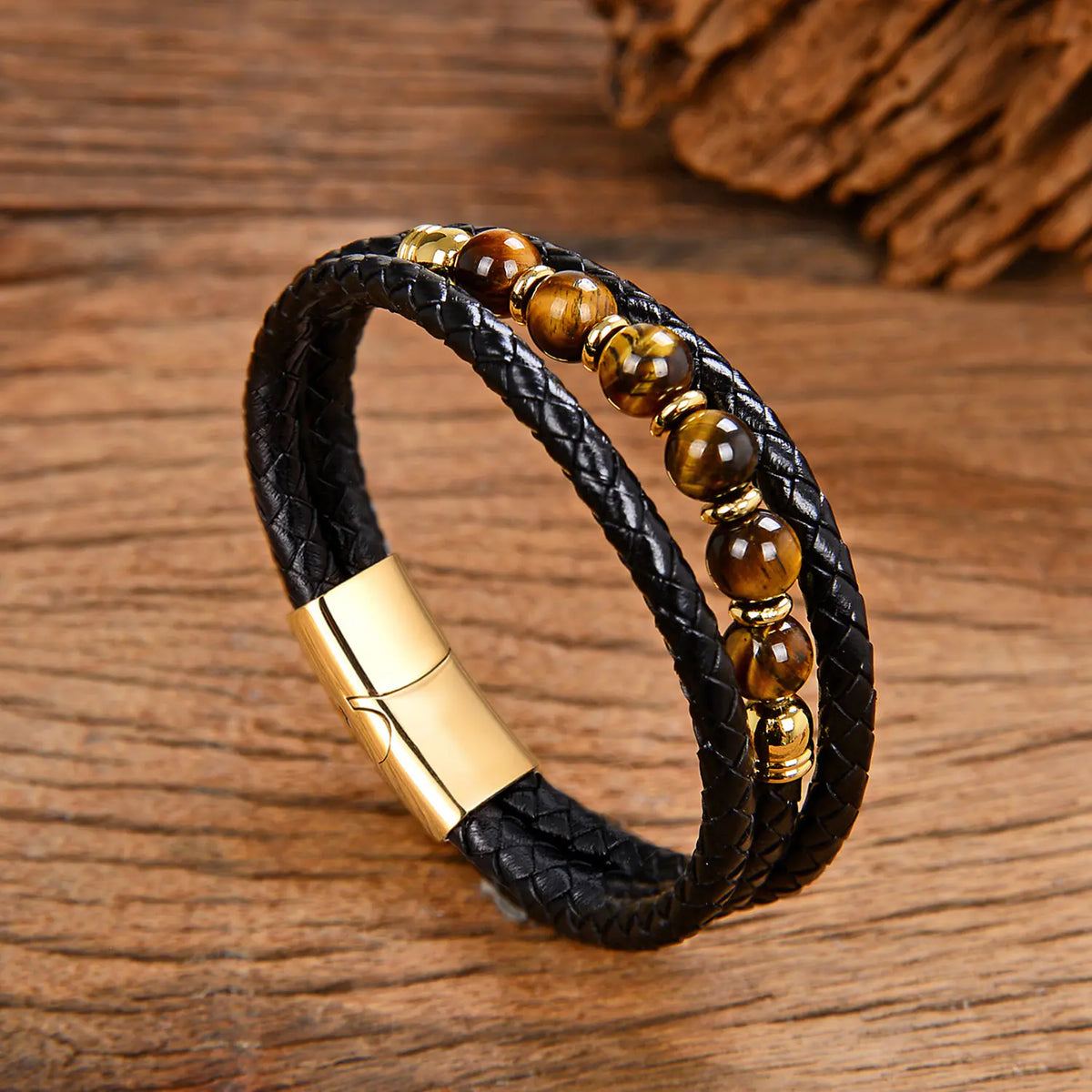 Vintage Stainless Steel Leather Braided Bracelet