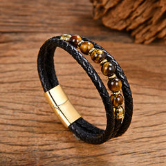 Vintage Stainless Steel Leather Braided Bracelet (Wholesale)