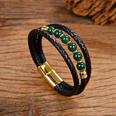 Vintage Stainless Steel Leather Braided Bracelet (Wholesale)