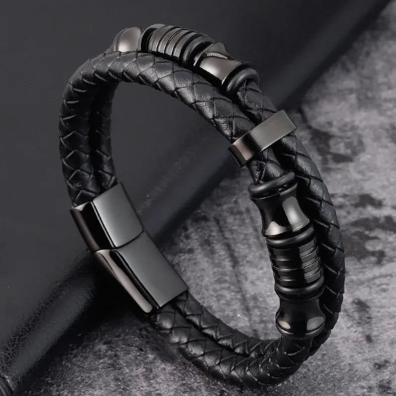 Braided Leather & Stainless Steel Bracelet