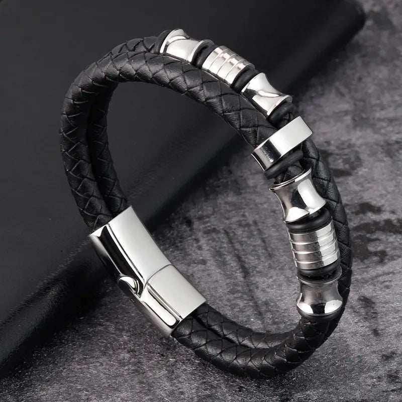 Braided Leather & Stainless Steel Bracelet