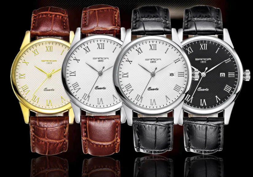 Waterproof Couple's Watch with Leather Strap