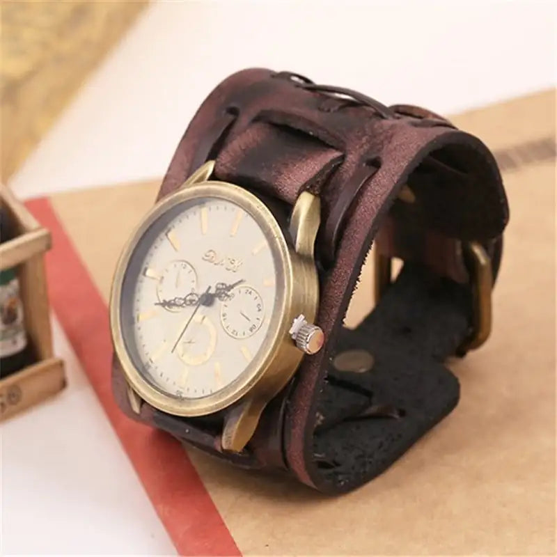 Retro Cowhide Punk Men's World-Time Watch