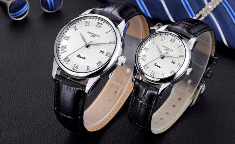 Waterproof Couple's Watch with Leather Strap