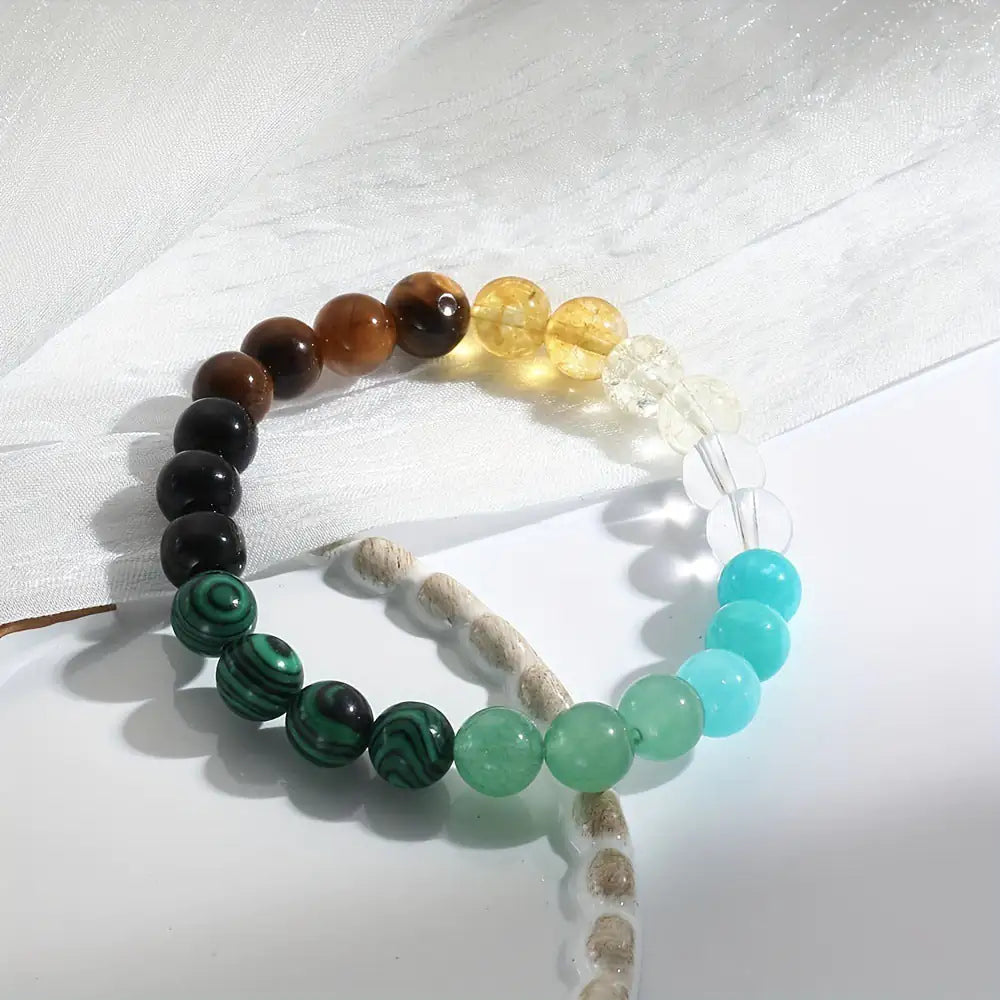 Citrine & Malachite Natural Stone Bead Bracelet