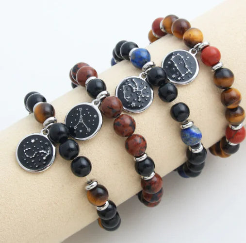 Zodiac Beaded Bracelet, Stainless Steel & Stone
