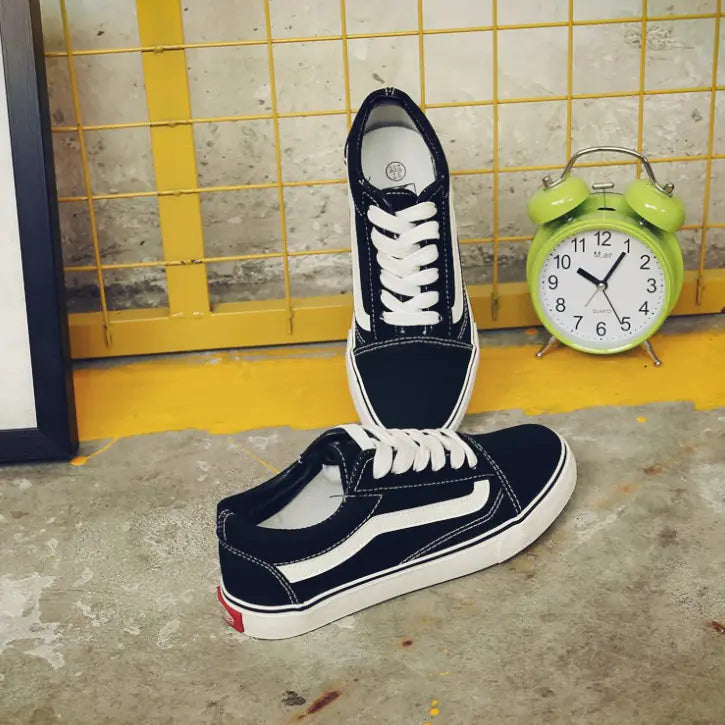 Classic Black & White Low-Top Canvas Sneakers