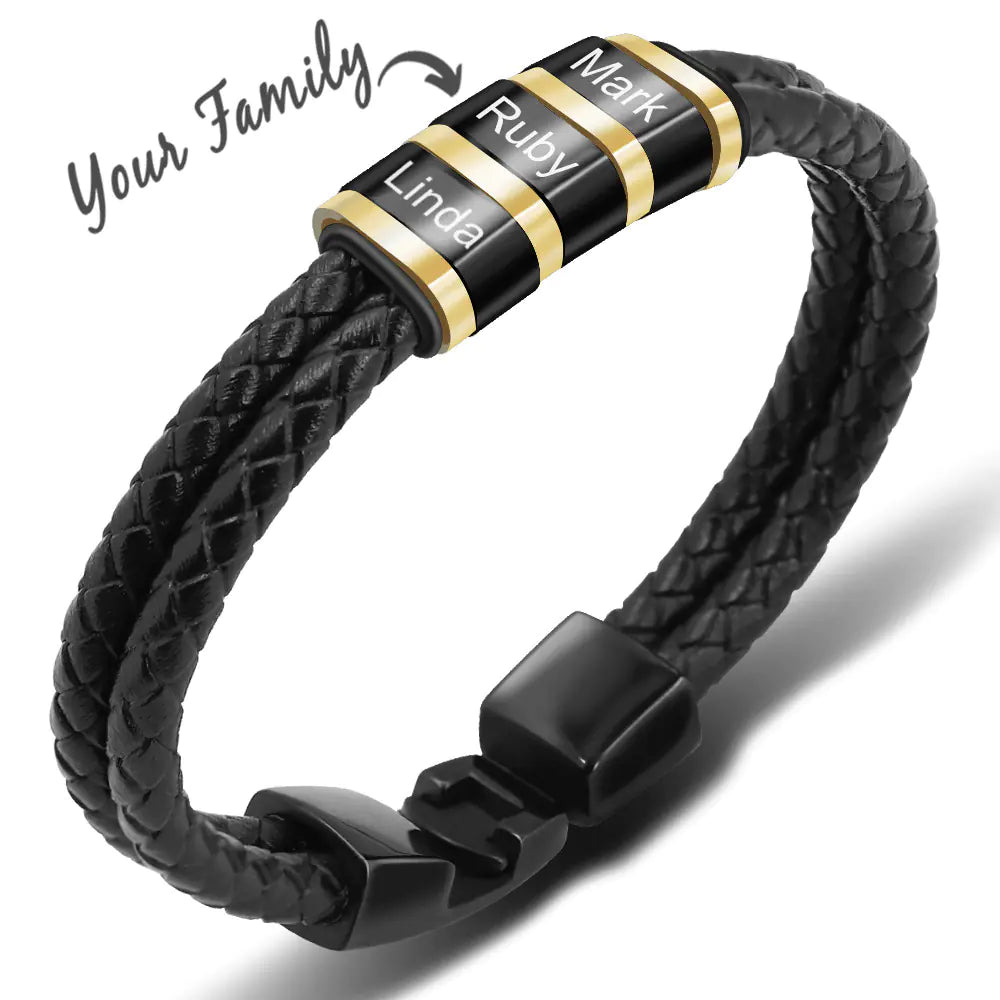Braided Leather Bracelet with Stainless Steel Beads