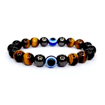 WEFRIN Evil Eye with Hematite Black Obsidian Tiger Eye Stone Triple Protection Bracelets for Men Women Crystal Healing Stone Bracelet Bring Luck Prosperity and Happiness Jewelry