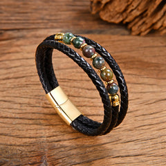 Vintage Stainless Steel Leather Braided Bracelet (Wholesale)