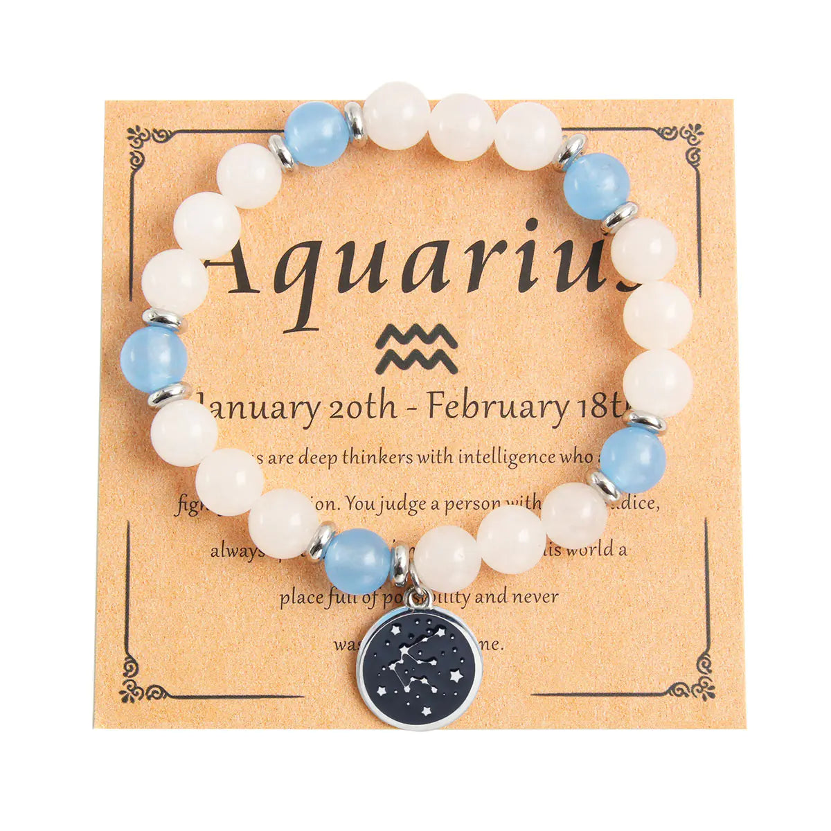 Zodiac Beaded Bracelet, Stainless Steel & Stone