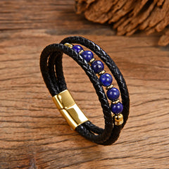 Vintage Stainless Steel Leather Braided Bracelet (Wholesale)