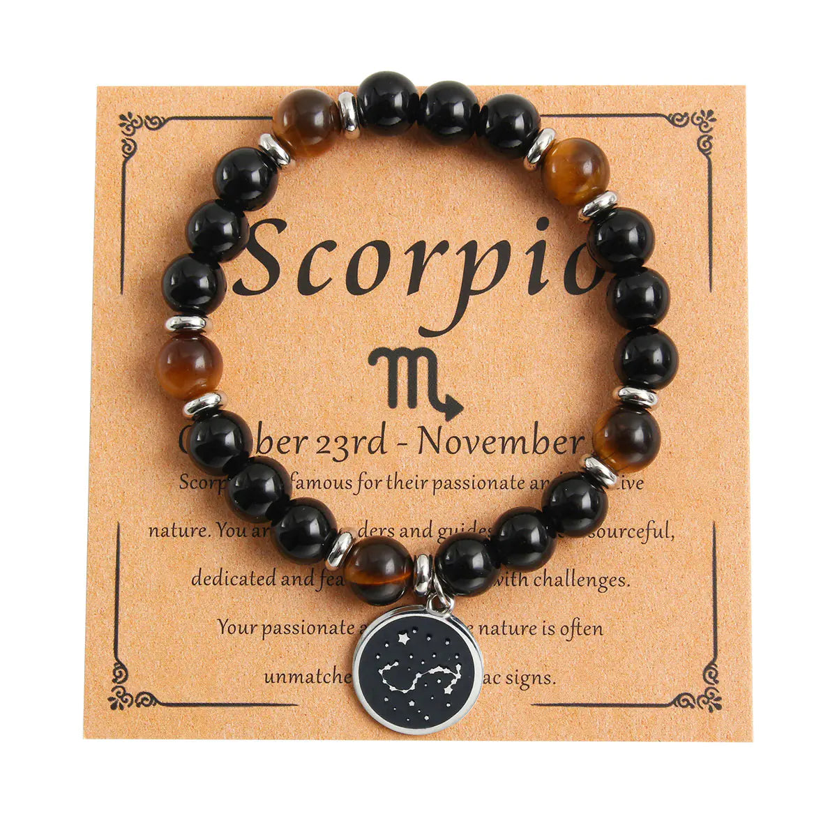 Zodiac Beaded Bracelet, Stainless Steel & Stone